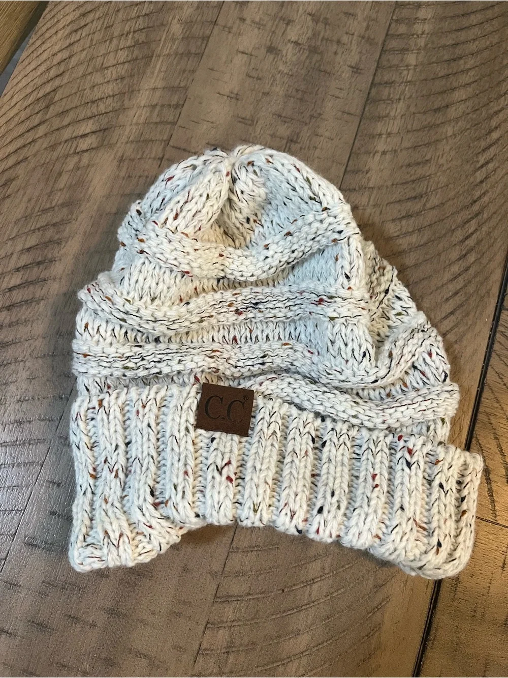C.C unisex Ivory Knit Beanie with Multicolor Flecks